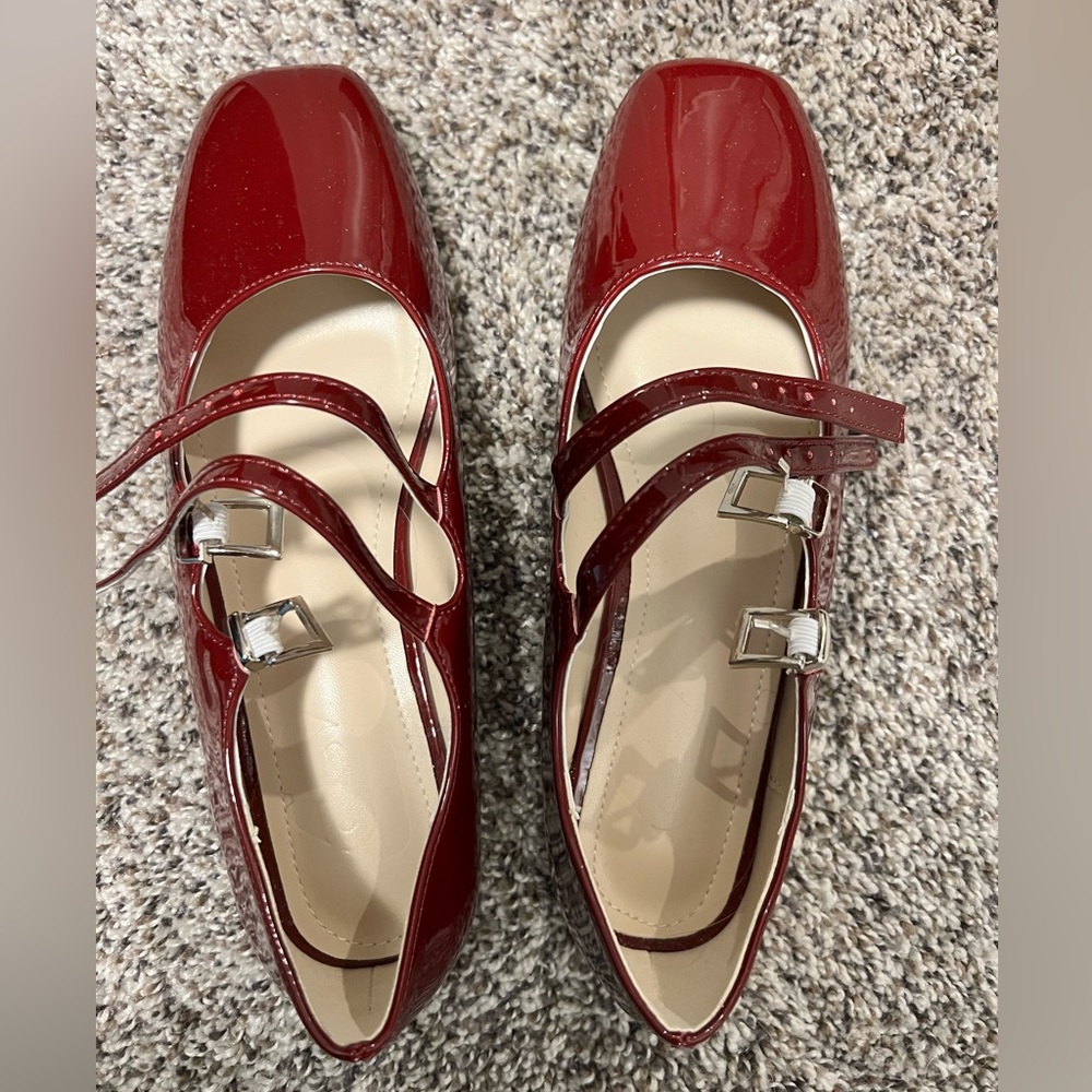 Red ballerinas worn twice